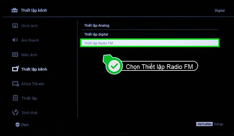 Chọn thiết lập Radio FM trong cửa sổ của Thiết lập kênh